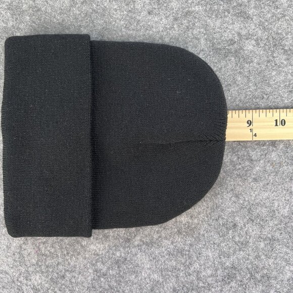 2 Mens Knit Caps 1 Star Embroidered 1 Solid Black Beanie Cuffed Winter Football - Picture 6 of 7